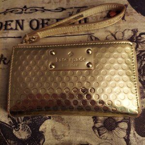 kate spade Gold Color Metallic Dot Zip Wallet with Wrist Strap